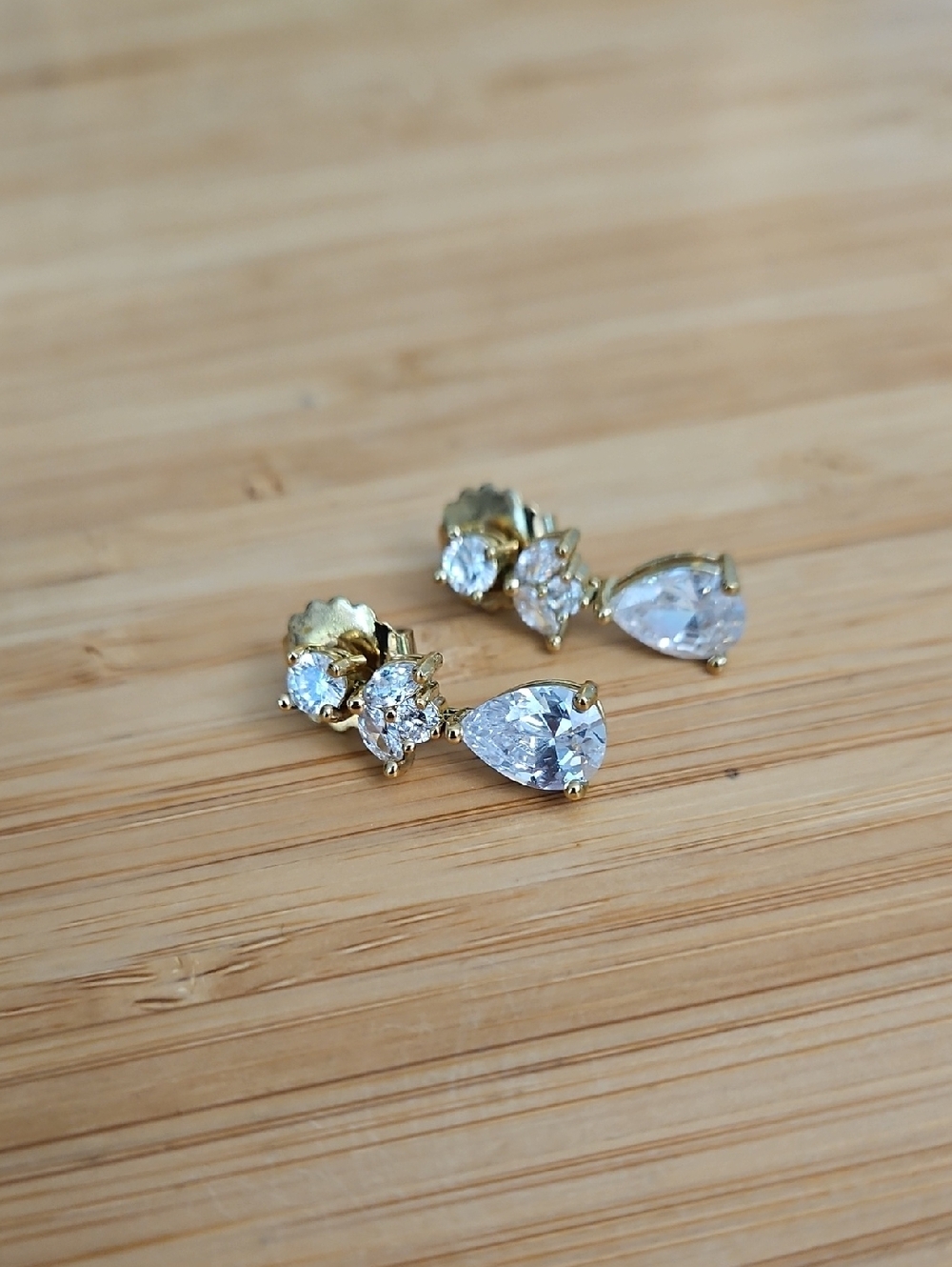 Gold Teardrop CZ Drop Earrings - Elegant Women's Jewelry